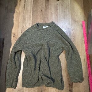 Oversized roll neck fisherman waffle knit Olive Crewneck Sweater